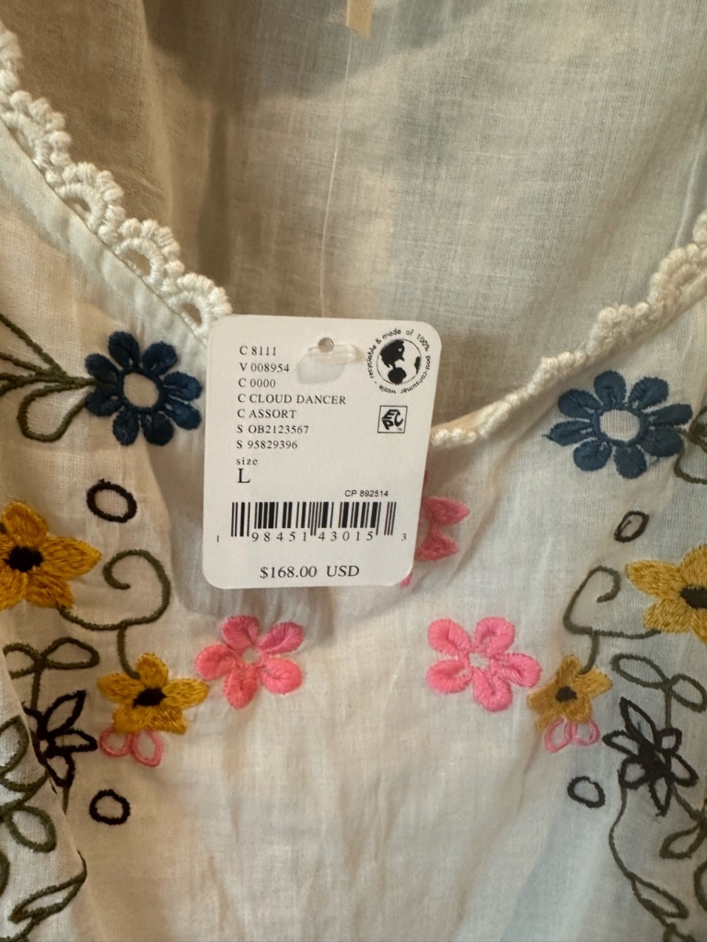 FREE PEOPLE “Danielle” Cotton Voile Embroidered Blouse Cloud Dancer Large NWT - Picture 6 of 15